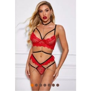 Backless Eyelash Choker Strap Trim Lace Lingerie